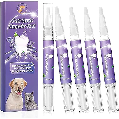 LLDYAN Petdentify Pet Oral Repair Gel, Pet Oral Repair Gel for Dogs, Pet Oral Restoration Whitening Gel, Pet Toothbrush Pen, Pet Breath Freshener Gel Care Cleaner, No Brushing for Stains (5pcs) von LLDYAN