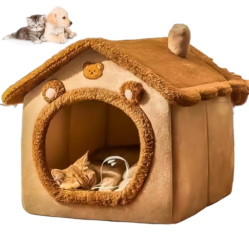 Blinksify Portable Indoor Pet House, Luxury Foldable Dog House & Pet Bed, Pet Bed House for Cats, Plush Indoor Soft Kennel with Removable Cushion, Cozy Covered Cat Hideaway (Brown-L) von LLELEMAMO