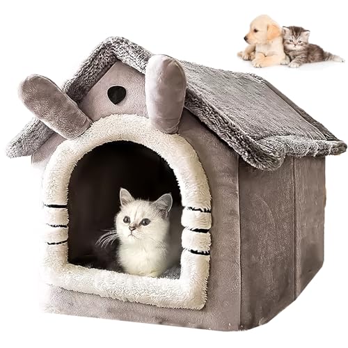 Blinksify Portable Indoor Pet House, Luxury Foldable Dog House & Pet Bed, Pet Bed House for Cats, Plush Indoor Soft Kennel with Removable Cushion, Cozy Covered Cat Hideaway (Gray-L) von LLELEMAMO