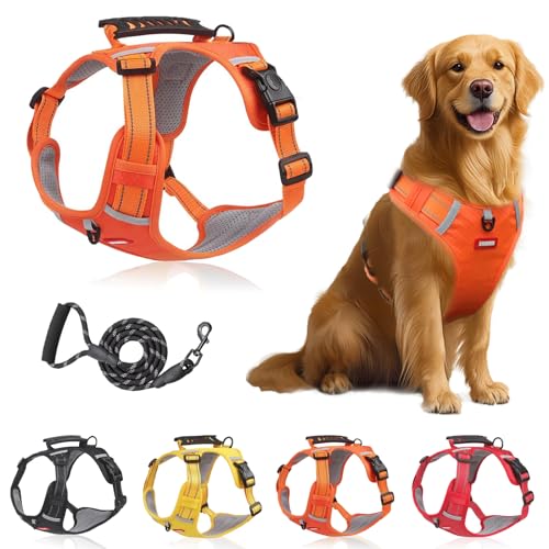 Chewie Cozy Harness, Getchewie Escape-Proof Dog Harness, No Pull Reflective Adjustable Dog Vest for Small Medium Large Pets - Quick Release Buckle, Metal D-Rings, Lasting Comfort (Orange,L) von LLELEMAMO