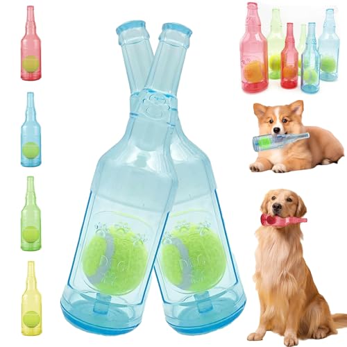 Crunch Play Bottle Toy, Crunchnplay Bottle Toy for Dogs, 9.7"/7.7" Rubber water bottle dog toy, Interesting Squeaky Dog Toys, Outdoor Interactive Dog Chew Toy with Tennis Ball (2*Blue,large) von LLELEMAMO