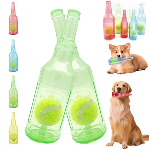 Crunch Play Bottle Toy, Crunchnplay Bottle Toy for Dogs, 9.7"/7.7" Rubber water bottle dog toy, Interesting Squeaky Dog Toys, Outdoor Interactive Dog Chew Toy with Tennis Ball (2*Green,large) von LLELEMAMO