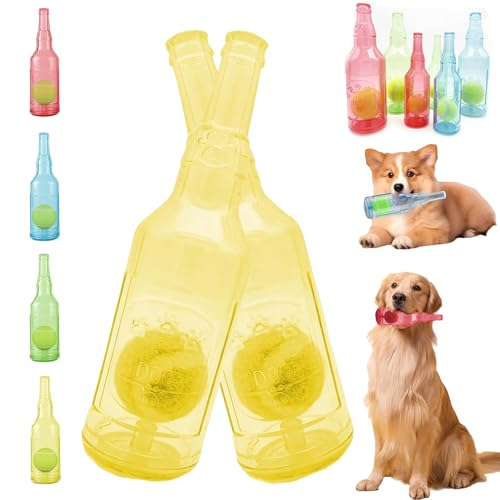 Crunch Play Bottle Toy, Crunchnplay Bottle Toy for Dogs, 9.7"/7.7" Rubber water bottle dog toy, Interesting Squeaky Dog Toys, Outdoor Interactive Dog Chew Toy with Tennis Ball (2*Yellow,large) von LLELEMAMO