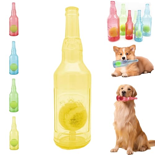 Crunch Play Bottle Toy, Crunchnplay Bottle Toy for Dogs, 9.7"/7.7" Rubber water bottle dog toy, Interesting Squeaky Dog Toys, Outdoor Interactive Dog Chew Toy with Tennis Ball (Yellow,large) von LLELEMAMO