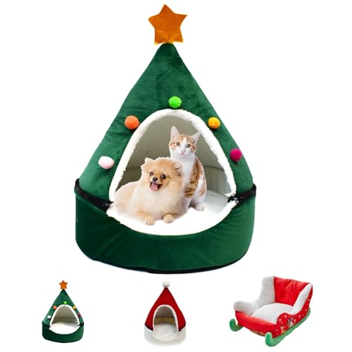 Interesting Red Christmas Cat Dog Bed, Pet Sleigh Bed, Sofa, Indoor and Outdoor festive plush cozy dog bed, Washable and Highly Durable, christmas dog beds for medium small dogs (Green House) von LLELEMAMO