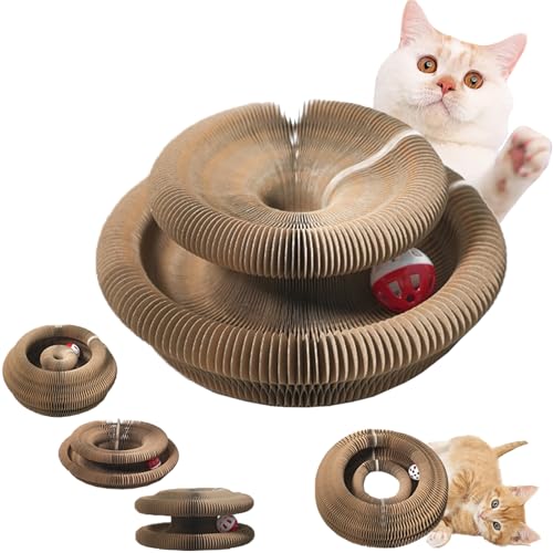 LLELEMAMO Kitty Kurlz, Kitty Kurlz Cats Toy, Magic Organ Cat Scratch Board, Foldable Cat Accordion Toy with Bell Balls and Track Adventure for Indoor, Interactive Mental Physical Exercise (1pcs) von LLELEMAMO