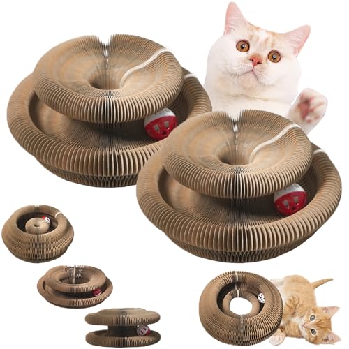 LLELEMAMO Kitty Kurlz, Kitty Kurlz Cats Toy, Magic Organ Cat Scratch Board, Foldable Cat Accordion Toy with Bell Balls and Track Adventure for Indoor, Interactive Mental Physical Exercise (2pcs) von LLELEMAMO