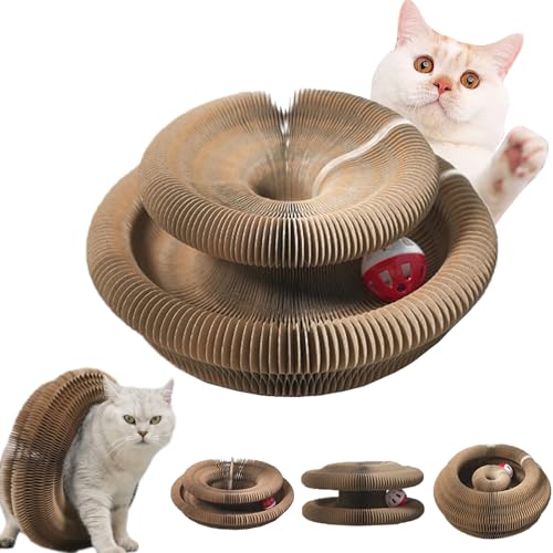 LLELEMAMO Kitty Kurlz, Kitty Kurlz Cats Toy, Magic Organ Cat Scratcher Board, Foldable Cat Accordion Toy with Bell Balls and Track Adventure for Indoor, Interactive Mental Physical Exercise (1pcs) von LLELEMAMO