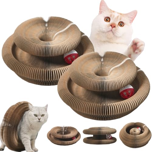 LLELEMAMO Kitty Kurlz, Kitty Kurlz Cats Toy, Magic Organ Cat Scratcher Board, Foldable Cat Accordion Toy with Bell Balls and Track Adventure for Indoor, Interactive Mental Physical Exercise (2pcs) von LLELEMAMO