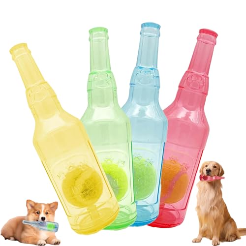 LLELEMAMO Crunch Play Bottle Toy, Crunchnplay Bottle Toy for Dogs, 9.7"/7.7" Rubber Water Bottle Dog Toy, Interesting Squeaky Dog Toys, Outdoor Interactive Dog Chew Toy with Tennis Ball (4Pcs,Large) von LLELEMAMO