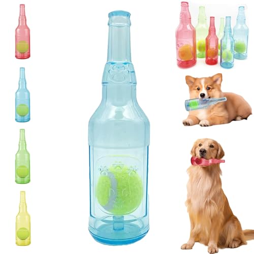 LLELEMAMO Crunch Play Bottle Toy, Crunchnplay Bottle Toy for Dogs, 9.7"/7.7" Rubber Water Bottle Dog Toy, Interesting Squeaky Dog Toys, Outdoor Interactive Dog Chew Toy with Tennis Ball (Blue,Large) von LLELEMAMO