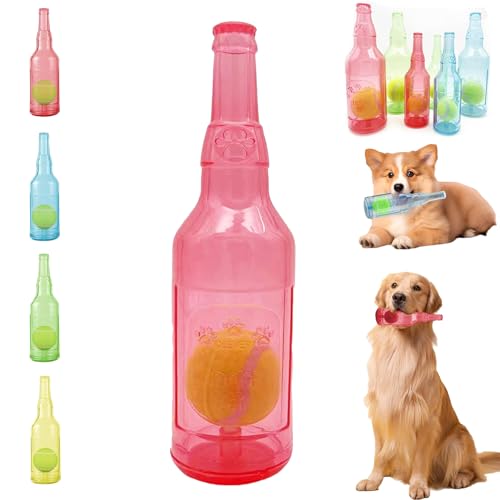 LLELEMAMO Crunch Play Bottle Toy, Crunchnplay Bottle Toy for Dogs, 9.7"/7.7" Rubber Water Bottle Dog Toy, Interesting Squeaky Dog Toys, Outdoor Interactive Dog Chew Toy with Tennis Ball (Red,Large) von LLELEMAMO