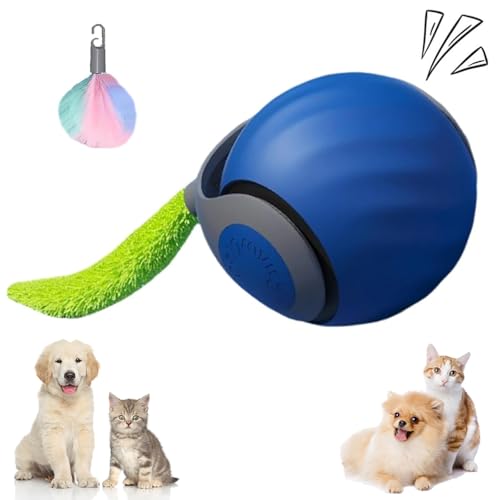 LLELEMAMO Speedy Tail 2.0, Speedy Tail Cat Toy, Interactive Cat Toy for Indoor Cats, USB Rechargeable Smart Automatic Moving Cat Dog Toy Ball, Two Speed Adjustment, with Replacement Tail (Blue) von LLELEMAMO