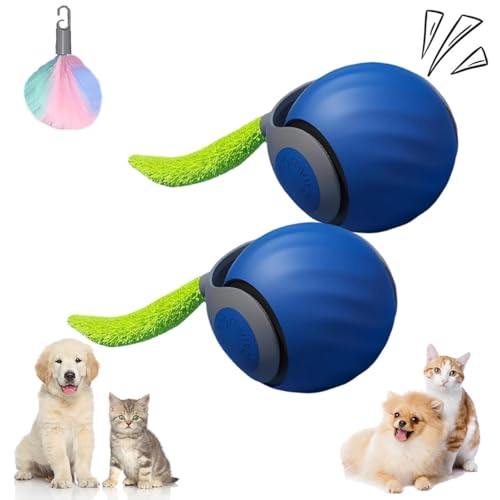 LLELEMAMO Speedy Tail 2.0, Speedy Tail Cat Toy, Interactive Cat Toy for Indoor Cats, USB Rechargeable Smart Automatic Moving Cat Dog Toy Ball, Two Speed Adjustment, with Replacement Tail (Blue*2) von LLELEMAMO