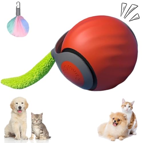 LLELEMAMO Speedy Tail 2.0, Speedy Tail Cat Toy, Interactive Cat Toy for Indoor Cats, USB Rechargeable Smart Automatic Moving Cat Dog Toy Ball, Two Speed Adjustment, with Replacement Tail (Red) von LLELEMAMO