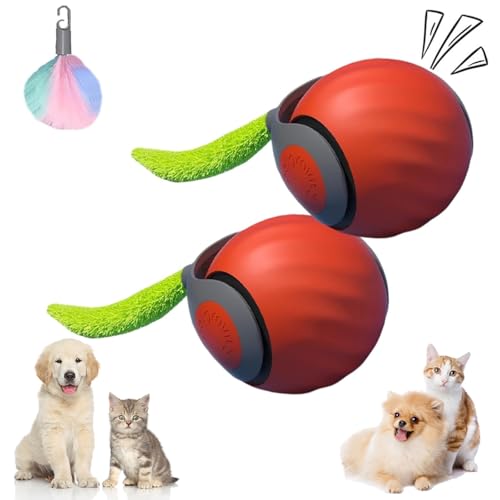 LLELEMAMO Speedy Tail 2.0, Speedy Tail Cat Toy, Interactive Cat Toy for Indoor Cats, USB Rechargeable Smart Automatic Moving Cat Dog Toy Ball, Two Speed Adjustment, with Replacement Tail (Red*2) von LLELEMAMO