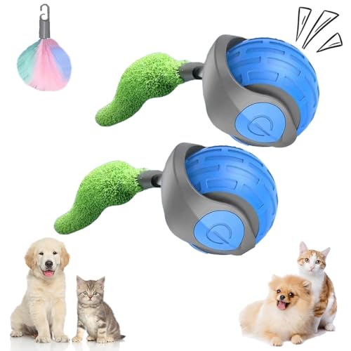 LLELEMAMO Speedy Tail 2.0, Speedy Tail Cat Toy, Interactive Cat Toy for Indoor Cats, USB Rechargeable Smart Automatic Moving Cat Dog Toy Ball, Two Speed Adjustment, with Replacement Tail (Sky Blue*2) von LLELEMAMO