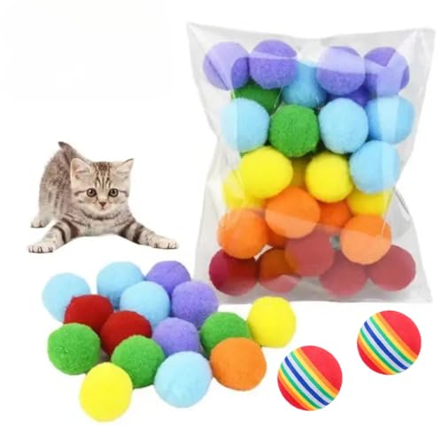 LLGSDLL 32 Stück Filzbälle für Katzen,Katzenspielzeug,Katzenbälle aus Filz,Katzen Spielsachen aus Wolle,Natürliches Spielzeug für Katzen Bunt von LLGSDLL