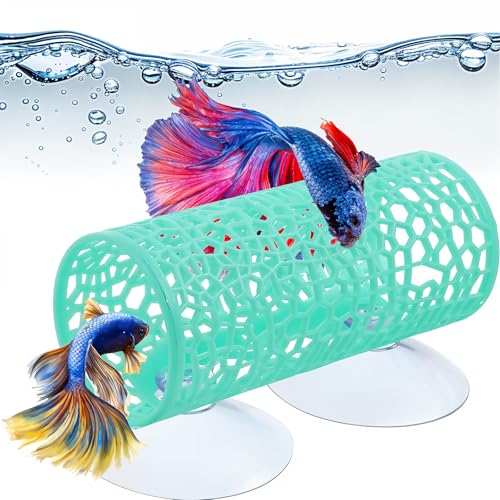 Betta Fish Toys, grüne Betta-Fischhängematte und Betta-Tunnel, sichere Aquarium-Dekoration für kleine Fische & Garnelen, Betta-Tankzubehör mit Saugnäpfen, perfektes Versteck und Spielplatz für von LLOUSSAK