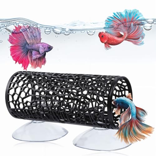 Betta Fish Toys, schwarze Betta-Fischhängematte und Betta-Tunnel, sichere Aquarium-Dekoration für kleine Fische & Garnelen, Betta-Tankzubehör mit Saugnäpfen, perfektes Versteck und Spielplatz für von LLOUSSAK