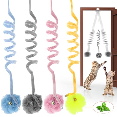 Katzenspielzeug zum Aufhängen, elastisches Katzenfederspielzeug für Indoor-Katzen, interaktives Spielzeug für Katzen, Katzenbälle mit Glocke, Katzenspielzeug für gelangweilte Indoor-Katzen, von LLOUSSAK