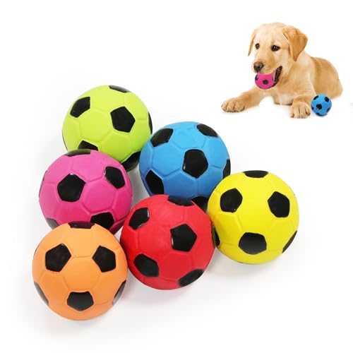 LLSPET 2 Zoll Quietsch-Fußballspielzeug aus Latex für Hunde, Hundefußballball für Welpen, kleine und mittelgroße Hunde, Fußball in leuchtenden Farben, Kau-, Apportier- und Wurfball, 6 Stück/Set von LLSPET