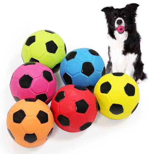 LLSPET 2,6 Zoll Quietsch-Fußballspielzeug aus Latex für Hunde, Hundefußballball für kleine, mittelgroße und große Hunde, Fußball in leuchtenden Farben, Kau-, Apportier- und Wurfball, 6 Stück/Set von LLSPET