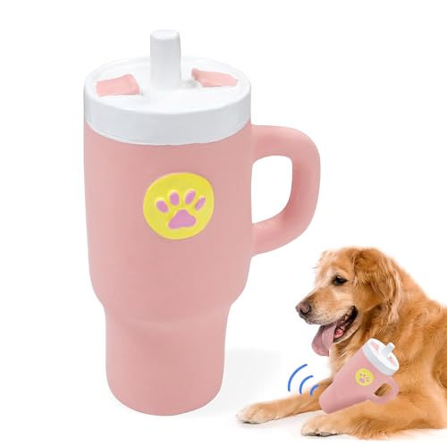 LLSPET Cute Squeaky Hundespielzeug Cup, Spielzeug für mittlere/große Hunde, Hund Geburtstag Geschenk Spielzeug, Wasser Cup Form Design Naturkautschuk Hundespielzeug für Haustiere Hunde (Pink) von LLSPET