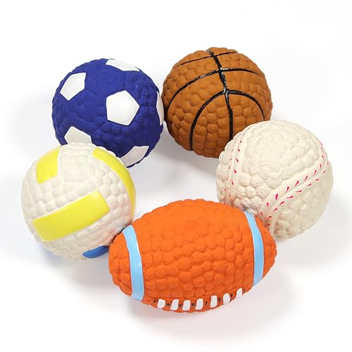 LLSPET Quietschendes Latex-Hundespielzeug, Ball, Sportbälle, Sets, weich, federnd und langlebig, für kleine, mittelgroße Hunde, Welpen, interaktives Kauspielzeug, 5 Stück/Set von LLSPET