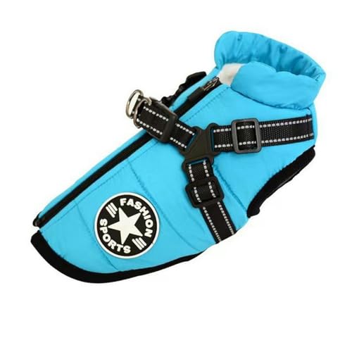 LLaviD Hundekleidung Winter Hundekleidung Für Kleine Hunde Warmes Fleece Große Hundejacke Wasserdichter Haustier Mantel Mit Geschirr Welpe-himmelblau-l von LLaviD