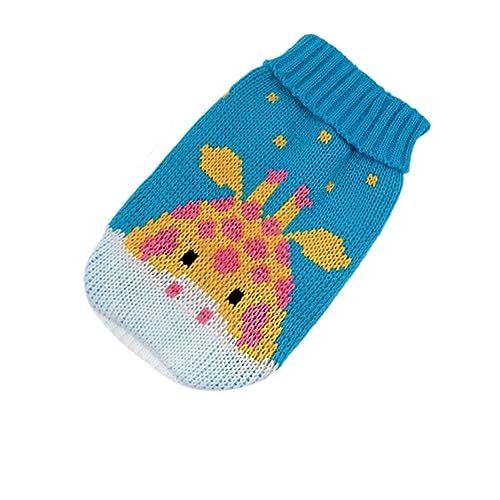 1 x warme Katzenkleidung für den Winter, Weihnachten, Katzenpullover, Cartoon-Druck, Haustierkleidung, Strickkostüm, Mantel für Welpen, kleine Haustiere, Kleidung (Farbe: Blaue Giraffe, Größe: L) von LMDO