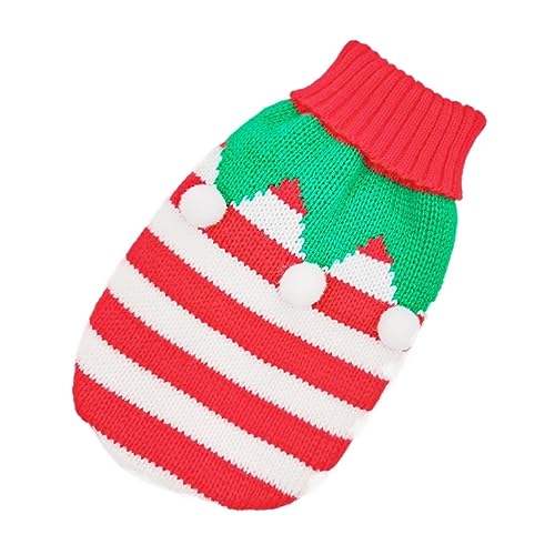 1 x warme Katzenkleidung für den Winter, Weihnachten, Katzenpullover, Cartoon-Druck, Haustierkleidung, Strickkostüm, Mantel für Welpen, kleine Haustiere (Farbe: Rotgrün, Größe: S) von LMDO