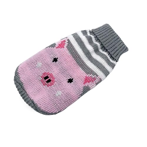 1 x warme Katzenkleidung für den Winter, Weihnachten, Katzenpullover, Cartoon-Druck, Haustierkleidung, Strickkostüm, Mantel für Welpen, kleine Haustiere (Farbe: rosa Schwein, Größe: M) von LMDO