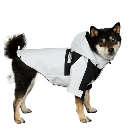 Hundebekleidung Regenmantel für kleine und große Hunde, Windbreaker, mit Kapuze für französische Bulldogge, Weiß, XXXL (12–16 kg) von LMDO