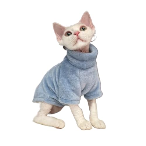 LMDO Rollkragenpullover für den Winter, warm, haarlos, weich, flauschig, Pullover für Maine-Coon, Katze, Chihuahua, Haustierkleidung (Dunstblau, M) von LMDO