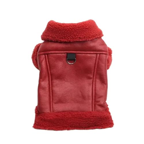 LMDO Winter-Hundemantel, Jacke, Kunstleder, Fleece, warm, für Welpen, warm, Kleidung, Outfit (Rot, XL) von LMDO