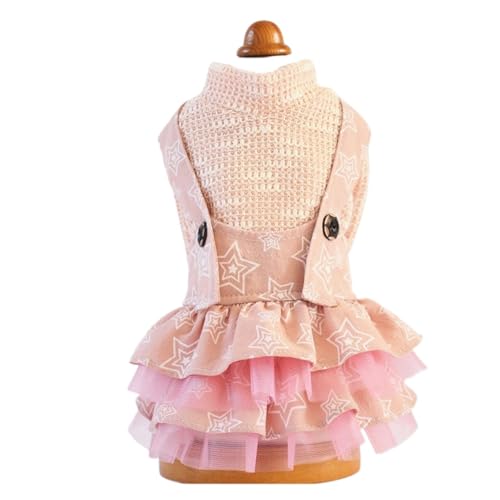 Pinkes Kleid für Hunde und Katzen, dick, Prinzessinnenkleid, Winter, süß, TuTu-Rock, Spitze, Netzgarn, Hochzeitsröcke für kleine und große Hunde und Katzen (Trägerkleid, Rosa, XXL) von LMDO