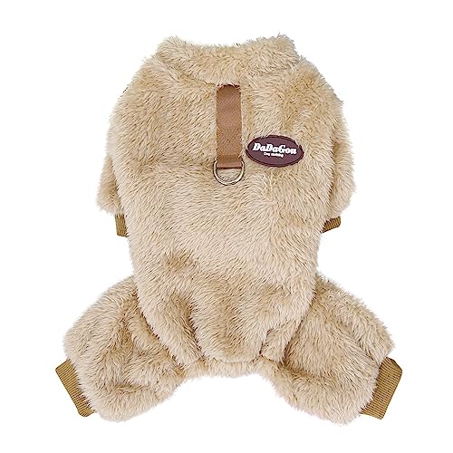 Warme Fleece-Haustierkleidung für Herbst und Winter, Hunde-Overall, Schlafanzug für kleine Hunde, Bichon Pomeranian Kleidung, Welpen, Katzen, Overall (Farbe: B-Khaki, Größe: XXL) von LMDO