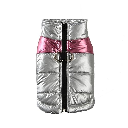 Warme Winter Hundebekleidung Wasserdicht Hundeweste Jacke Französische Bulldogge Reflektierende Haustierkleidung mit Geschirre für kleine mittelgroße Hunde (Farbe: puder und silber, Größe: von LMDO