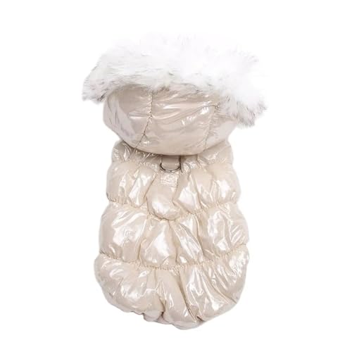 Warmer Mantel für Hunde und Katzen, mit Leinen-Schnalle, Kapuzenpullover, Winterkleidung, 4 Farben (Beige, L) von LMDO