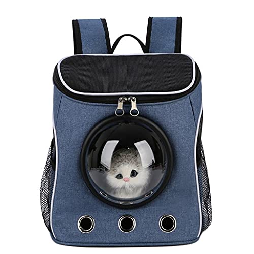 LMJ Belüfteter Mesh Haustierträger Rucksack Acryl Space Capsule Bubble Hundekatze-Schultern Tasche Wandern im Freien (Color : Blue) von LMJ