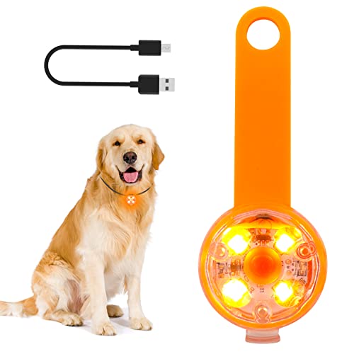 LED-Hundelicht, Wiederaufladbares USB-Hundehalsbandlicht für Geschirr, Wasserdichte Sicherheitshunde-Blinklichter, Led HundBlinklicht mit Stretch-Silikonmarke zur Befestigung an Halsband, Orange von LMLMD