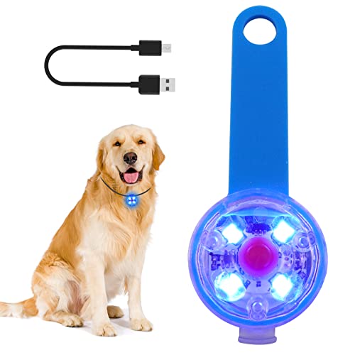 LMLMD LED-Hundelicht, Wiederaufladbares USB-Hundehalsbandlicht für Geschirr, Wasserdichte Sicherheitshunde-Blinklichter, Led HundBlinklicht mit Stretch-Silikonmarke zur Befestigung an Halsband, Blau von LMLMD