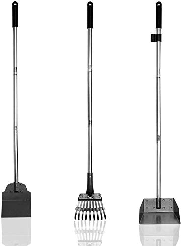 LMLMD Hundekotschaufel und Harke, Metall, Rechen mit Verstellbarer Länge-106,7 cm Langer Griff 3 Pack von LMLMD