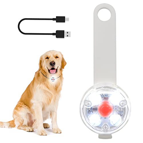 LED-Hundelicht, Wiederaufladbares USB-Hundehalsbandlicht für Geschirr, wasserdichte Sicherheitshunde-Blinklichter, Led HundBlinklicht mit Stretch-Silikonmarke zur Befestigung an Halsband, Weiß von LMLMD