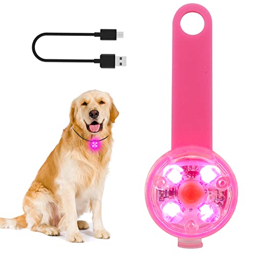 LED-Hundelicht, Wiederaufladbares USB-Hundehalsbandlicht für Geschirr, wasserdichte Sicherheitshunde-Blinklichter, Led HundBlinklicht mit Stretch-Silikonmarke zur Befestigung an Halsband, Rosa von LMLMD