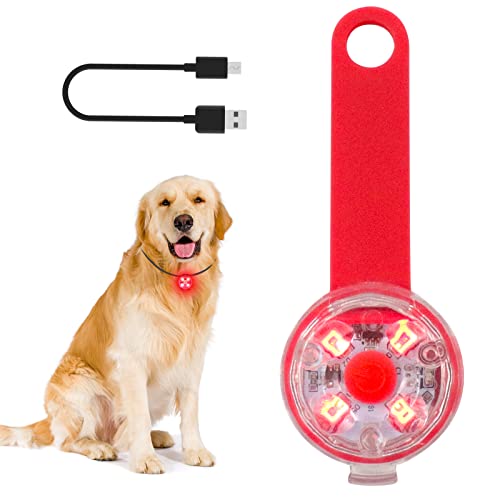 LMLMD LED-Hundelicht, Wiederaufladbares USB-Hundehalsbandlicht für Geschirr, Wasserdichte Sicherheitshunde-Blinklichter, Led HundBlinklicht mit Stretch-Silikonmarke zur Befestigung an Halsband, Rot von LMLMD