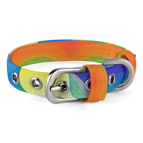 Halsband für kleine und mittelgroße Haustiere, verstellbar, Oxford-Stoff, Regenbogen-Herz-Muster, personalisierbar, für Katzen und Hunde von LMNGH