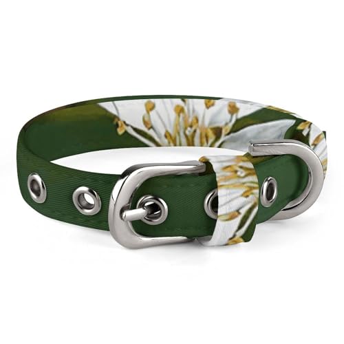 Halsband für kleine und mittelgroße Haustiere, verstellbar, Oxford-Stoff, weiß, natürliche Pflanze, grüner Zweigdruck, Haustierhalsband, personalisierbar von LMNGH