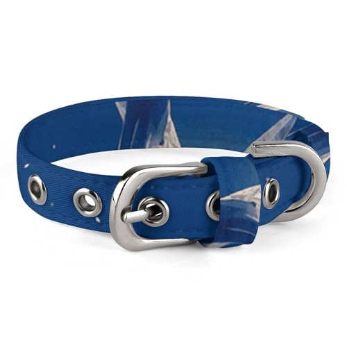 Hundehalsband, verstellbar, Oxford-Stoff, Marineblau und Sternendruck, personalisierbar, für kleine und mittelgroße Haustiere von LMNGH